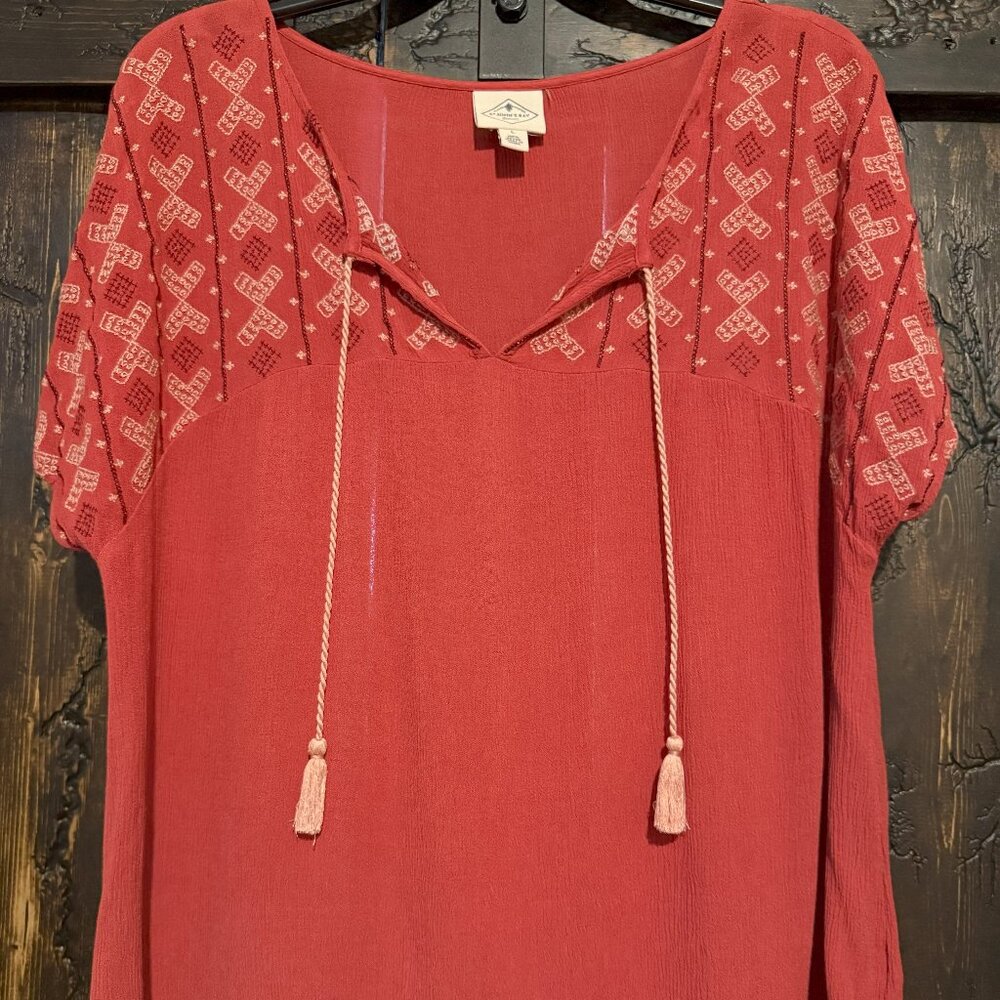 Burnt Orange Embroidered Blouse with Tassel Tie – St. John’s Bay – Size Large